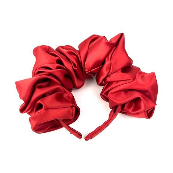 Handmade Red Satin Scrunchie Headband - Picture 3 of 6